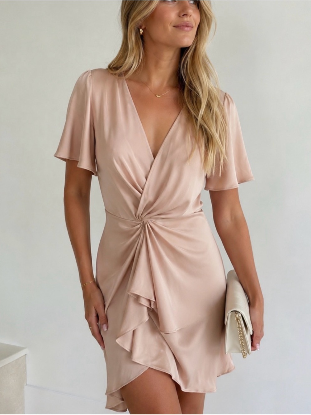 C/MEO Collective Blush Twist-Front Mini Dress